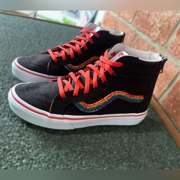 Vans SK8-Hi Zip Chenille Rainbow Kids Size 3.5 - Picture 3 of 14
